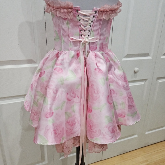 Dolls Kill Sugar Thrillz Forever Fancy Corset Pink Floral Rose Lace Mini Dress S - Picture 6 of 13
